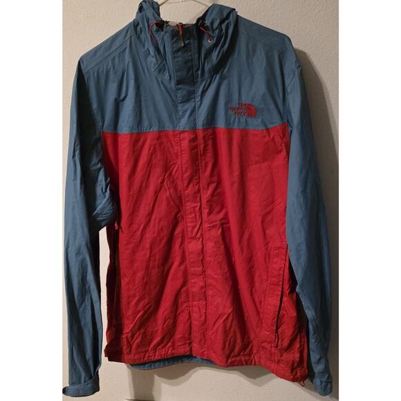 The North Face Jacket Mens Large Red Blue Full Zip Hooded Rain Jacket - Picture 1 of 11